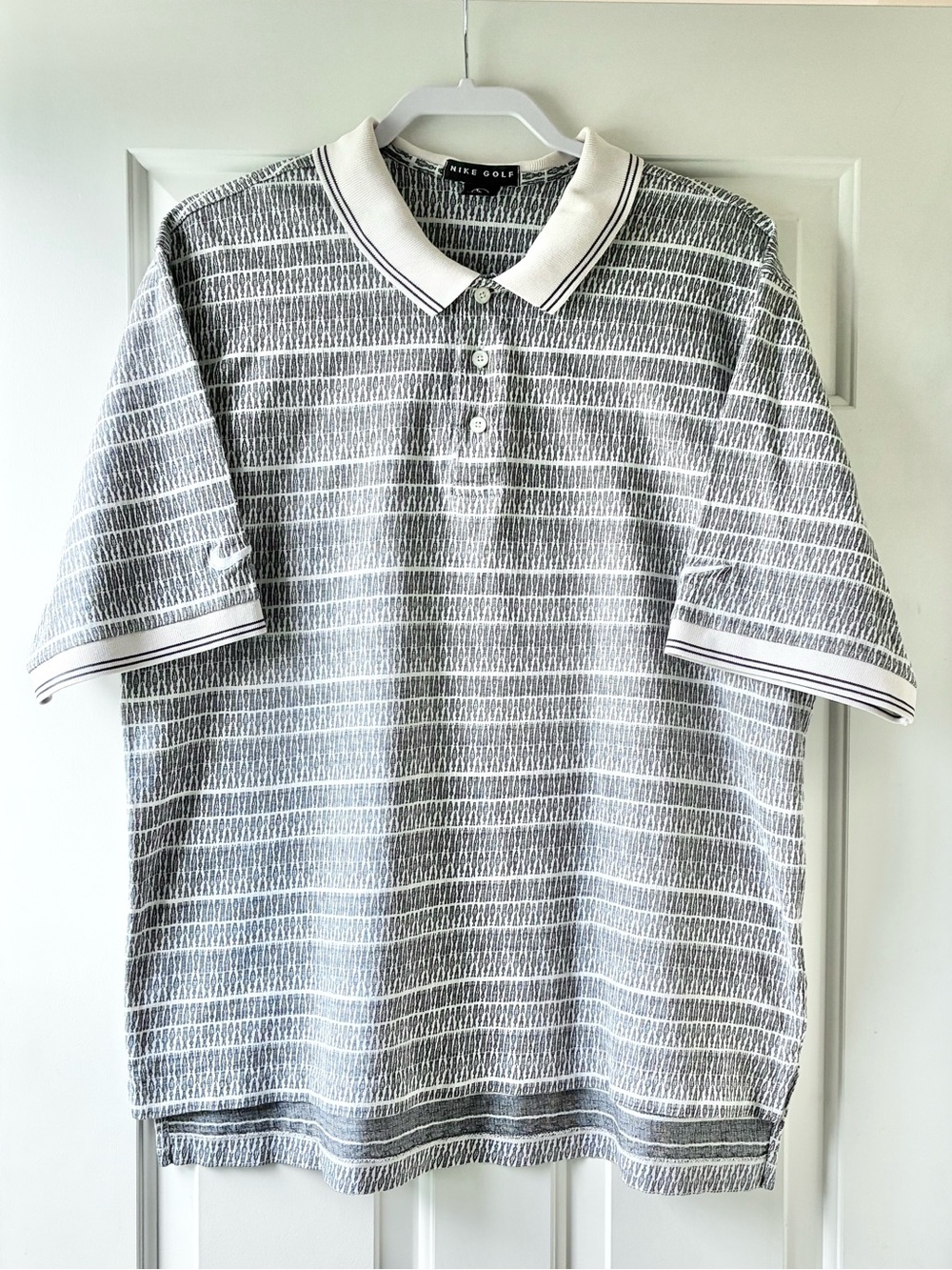 Nike Golf Short Sleeve Polo Shirt Vintage Geometric Pattern Gray & White Size L
